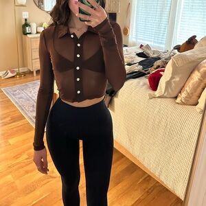 Peppermayo Brown Sheer Mesh Long Sleeve Top (S)